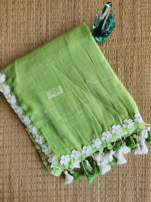 Lite Green Bengal cotton saree with beads work