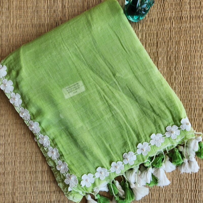 Lite Green Bengal cotton saree with beads work