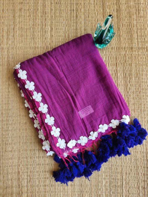 Purple Bengal cotton saree with beads work