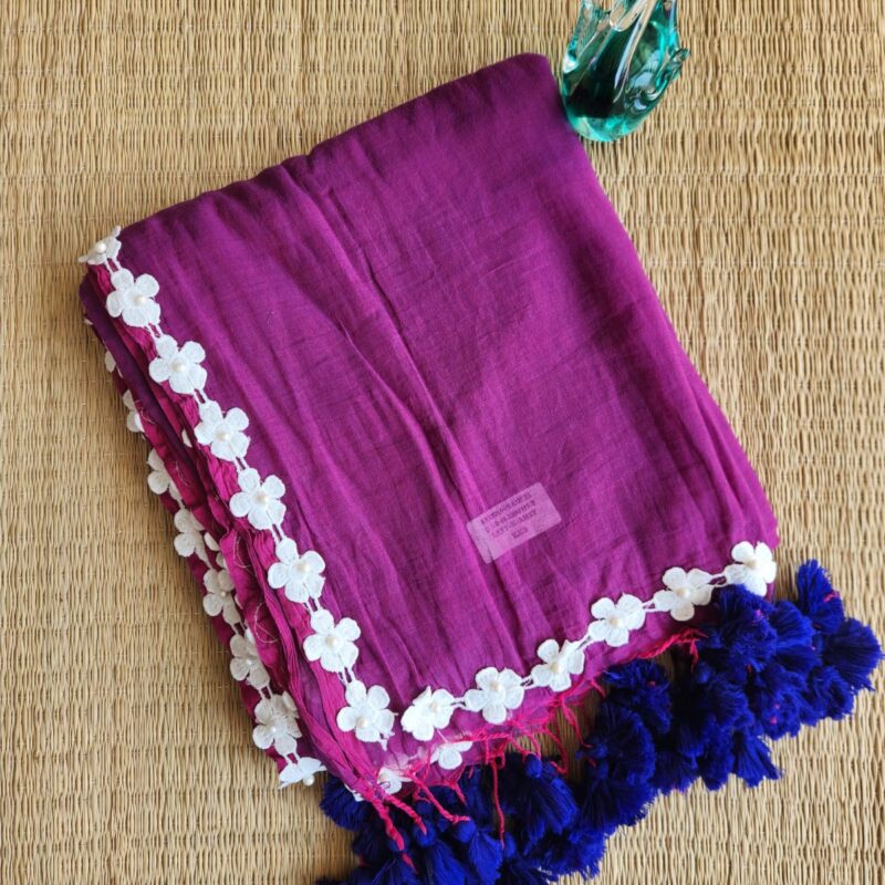 Purple Bengal cotton saree with beads work