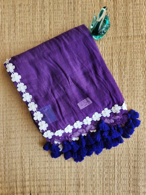 Violet Bengal cotton saree with beads work