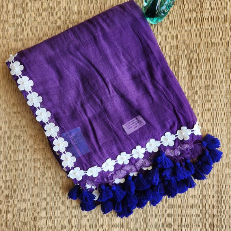 Violet Bengal cotton saree with beads work