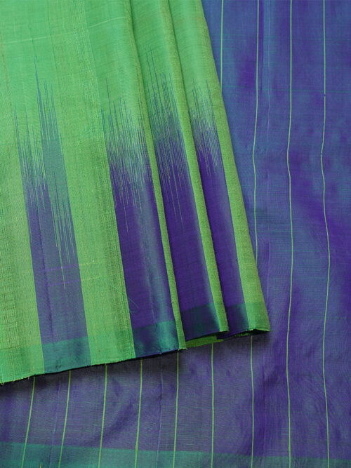 Greenish blue Handloom Kanjeevaram Without Zari Saree