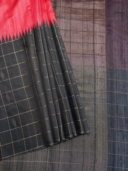 Red with black pure raw silk sarees