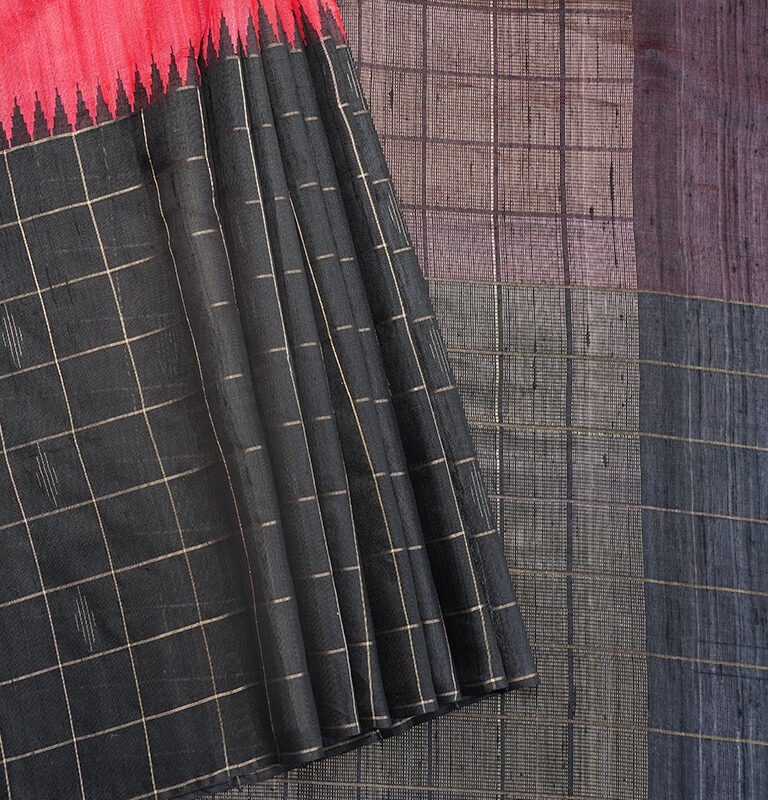 Red with black pure raw silk sarees