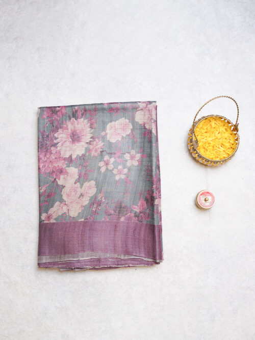 PURE TUSSER SILK SAREE FLORAL PRINT