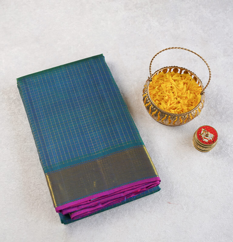 HANDLOOM KANJEEVARAM CHECKED SILK SAREE