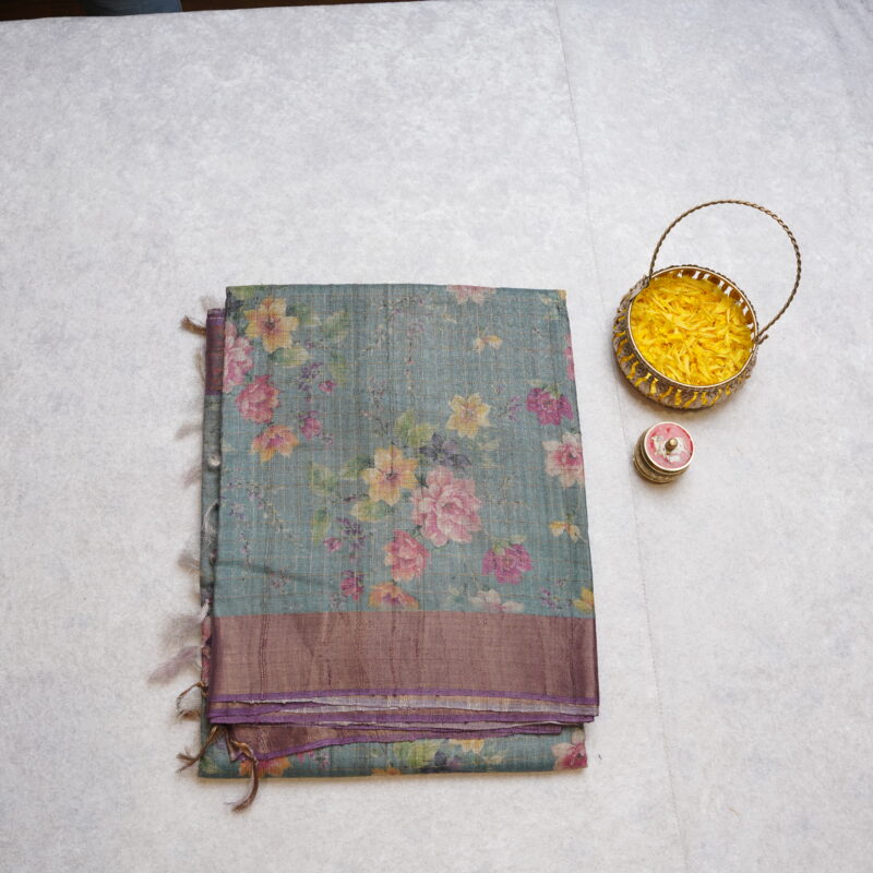 FLORAL PRINT PURE TUSSAR SILK SAREE