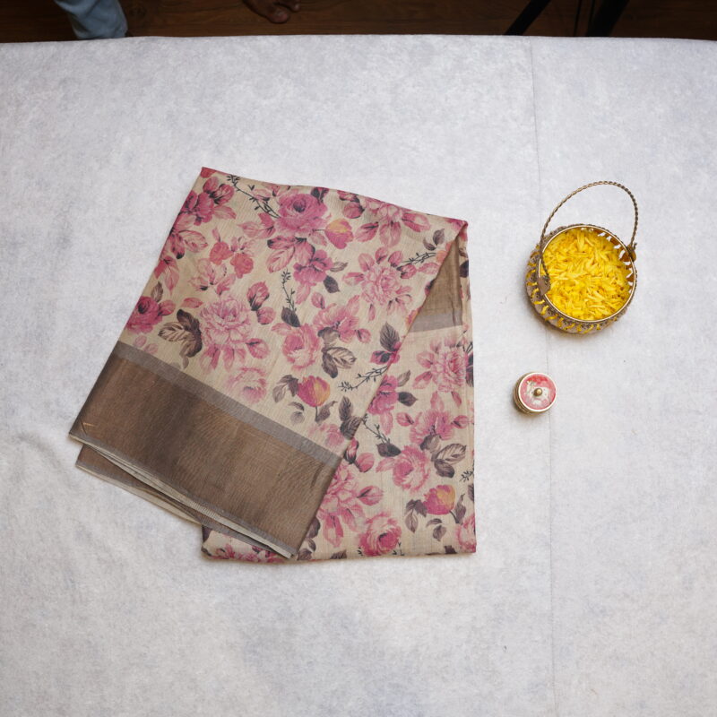 FLORAL PRINT PURE TUSSAR SILK SAREE